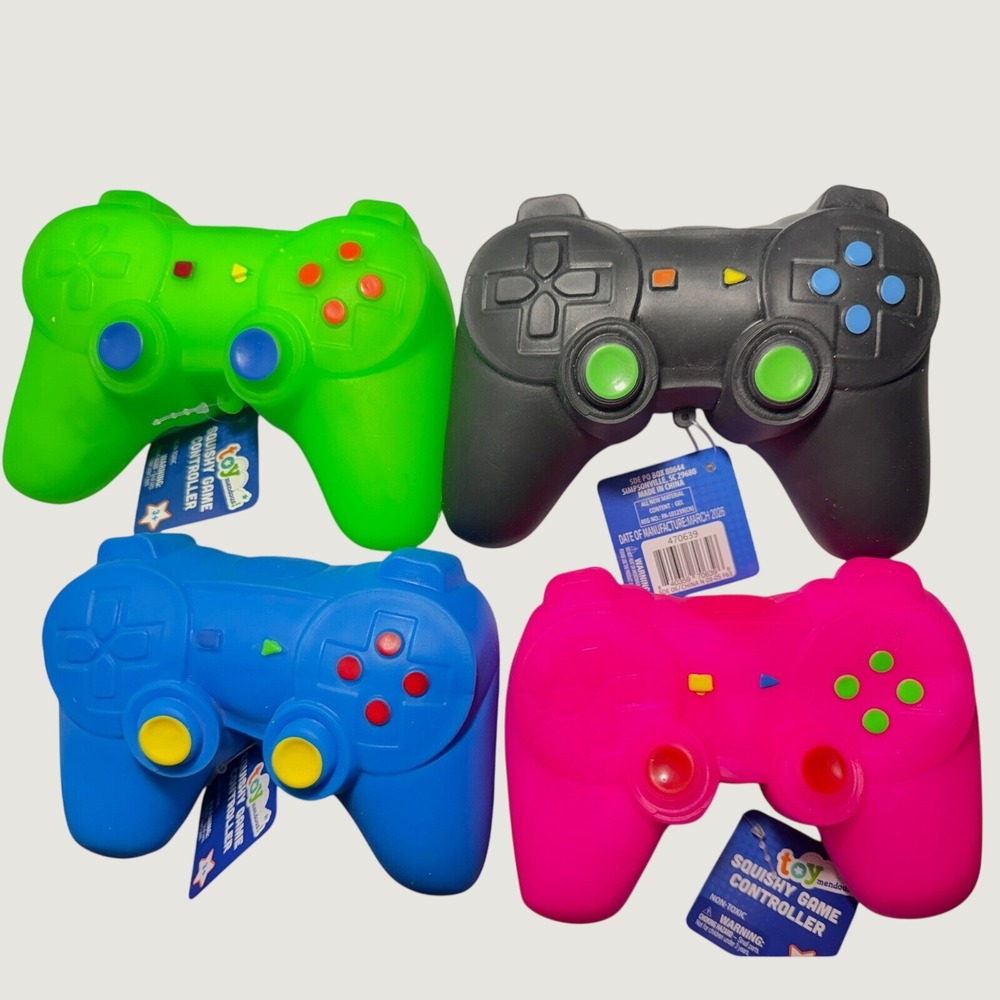 Toymendous Squishy Game Controller Fidget Toy Set 4 Pack Green Black Blue Pink